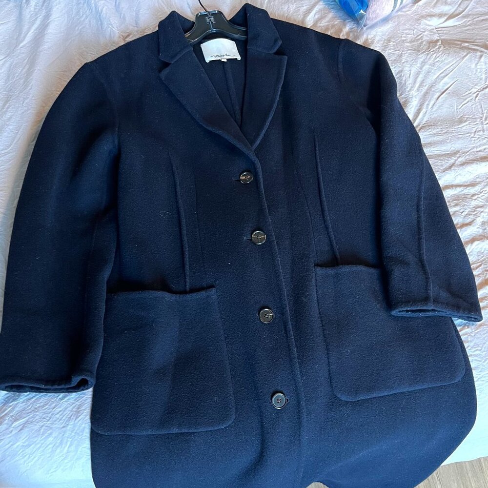 3.1 PHILLIP LIM Midnight Blue Wool-blend Mid-Length Coat Size 4